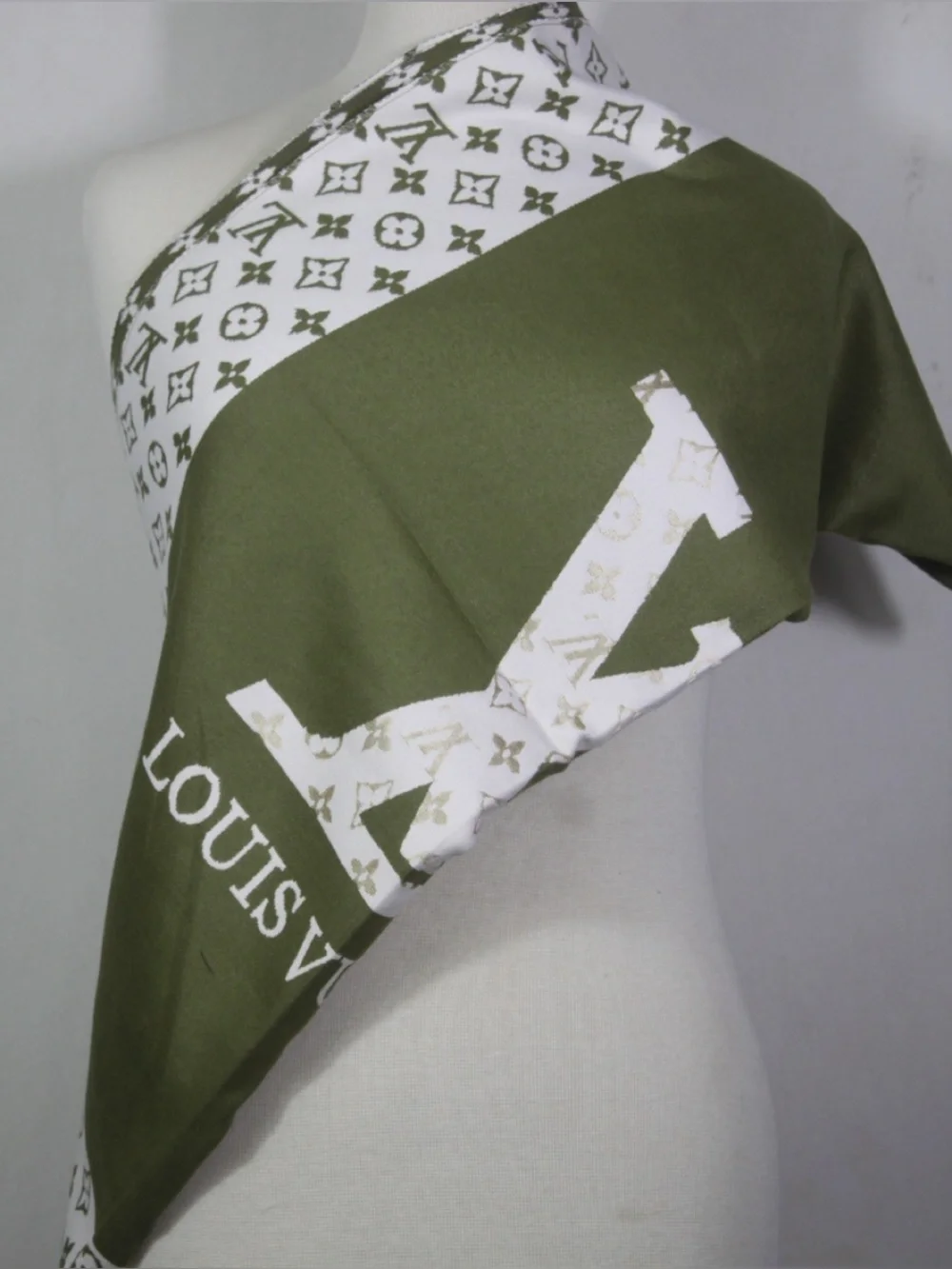 Louis Vuitton Olive Green and White Monogram Shawl Wrap